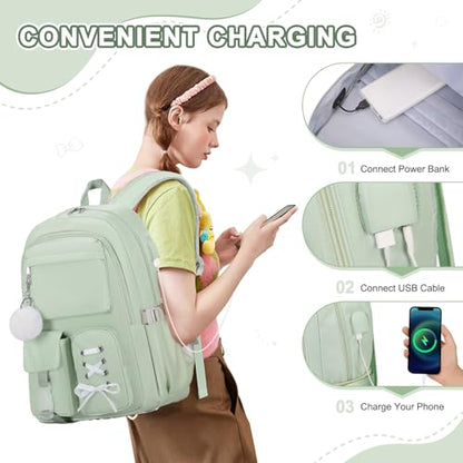 Scothen Backpacks for Girls, Girls Backpack with Lunch Box & Pencil Pouch for Teens Girl Kids Elementary Middle High School College Student Bookbag Daypack Laptop Travel Backpack for Women - color: Green