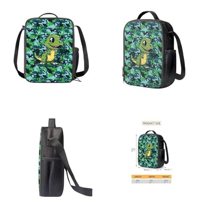 Dinosaur Camouflage Backpack for Boys Elementary Middle School Students Bookbag with Lunch Bag Pencil Case Water Bottle Holder Perfect for Student Back to School Supplies Gifts - color: Dinosaur Camouflage