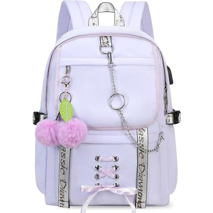 Spotted Tiger School Backpack for Girls Backpack with Lunch Box Backpacks for Teen Girl Backpacks School Bag Bookbag (Purple) - color: Purple