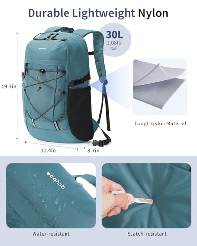 ECOHUB Hiking Backpack 30L Travel Backpack Lightweight Casual Daypack Water Resistant Camping Bag Outdoor Sports Back pack for Men Women - color: Green