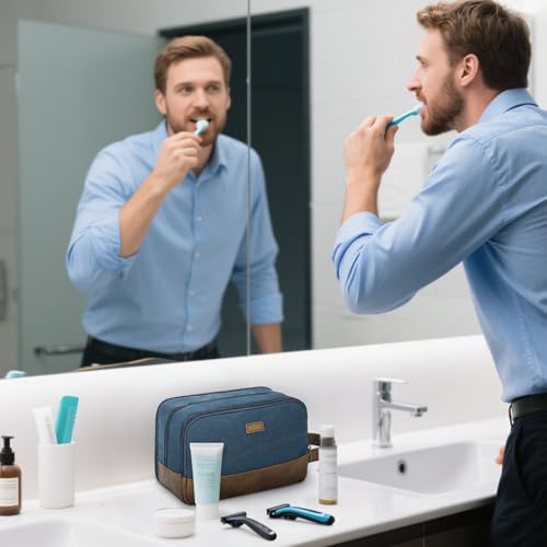 WANDF Travel Toiletry Bag for Men Large Toiletries Shaving Bag Water Resistant Hanging Dopp Kit Travel Accessories Bag for Women Men (Blue) - color: Blue