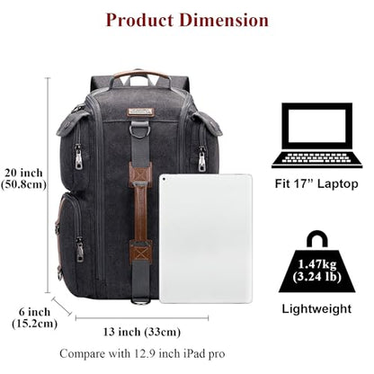 WITZMAN Travel Backpack for Men and Women Carry On Canvas Backpack Duffel Bag for Airplanes Fit 17 Inch Laptop (6661 canvas black) - color: Black