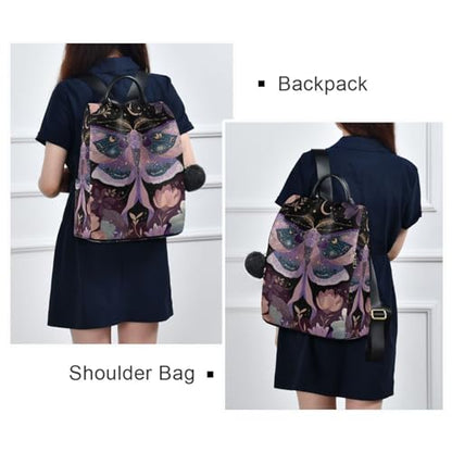 MNSRUU Goth Backpack Womens, Anti-Theft Womens Backpack Travel Handbags Shoulder Bag Mauve Moths Carry On Ladies Rucksack Fashion Casual Daypack, Hairball Pendant - color: Moths I18597