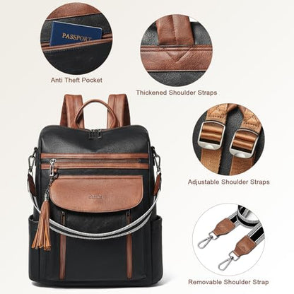 Shrrie Laptop Backpack for Women 15.6 inch,Travel Leather Backpack Purse Nurse Teacher Carry on Backpack Computer Bag,Professional Water-Resistant College Business Work Casual Daypack,Black with Brown - color: Black With Brown