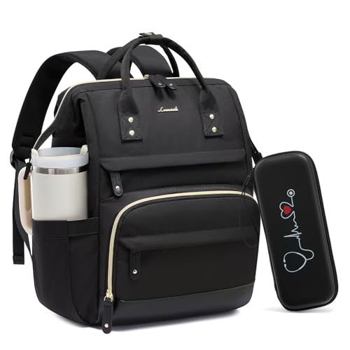 LOVEVOOK Nurse Backpack with Stethoscope Case, Wide Open Steel Frame Work Bag for Women, 15.6 Inch Laptop Compartment, Accessories Organizer for Nursing Student Clinical Essentials - color: Black, size: 15.6 Inch-nurse