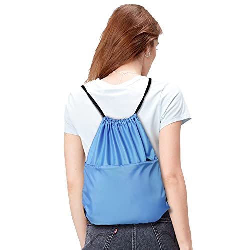 Drawstring Backpack Sports Water Resistant String Bag Sport Gym Sackpack for Women Men Large with Zipper, Baby Blue - color: Baby Blue