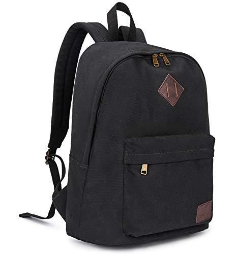 Canvas Laptop Backpack Durable Rucksack Travel Notebook Bag School Backpack Bookbag for Men Women Black Factory Directly - color: Black