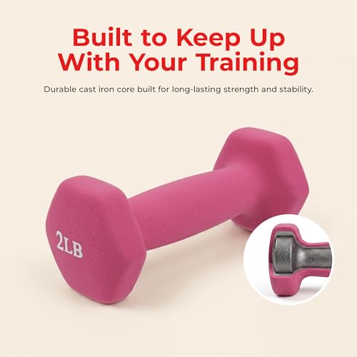 Sunny Health & Fitness Neoprene Coated Hex Shaped Dumbbell Non-Slip Fitness Weights for Home Gym Exercise, Full Body Workout Strength Building, Weight Loss, Sold in Pairs - Sizes - 2LB, 5LB, 8LB, 10LB - style: 2 Pounds