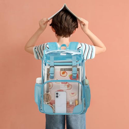 Fuyicat Clear Backpack Heavy Duty PVC Transparent Girls Kids School Backpacks Stadium Approved See Through College Bookbag for Women (Sky Blue) - color: Sky Blue