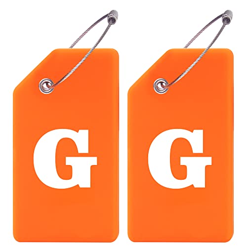 Gostwo 2 Pack Silicone Luggage Tags for Suitcases, 26 Initial Letter Baggage Labels Handbag School Bag Suitcase Instrument Tag with Stainless Steel Loop(Orange)(Letter G) - color: Orange, size: G