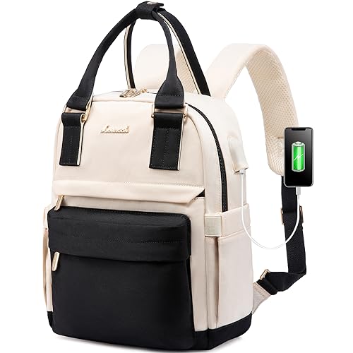 LOVEVOOK Mini Backpack for Women Stylish Waterproof Backpack Purse with USB Port, Cute Bookbag for College School Travel - color: Black & Beige, size: 11 Inch