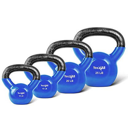Yes4All Kettlebell, Vinyl Coated Kettlebell Cast Iron Sets with Stable Flat Bottom for Full Body Workout, Push up, Grip Strength Training & Weights Exercises - color: Blue, style: 10 - 25lb