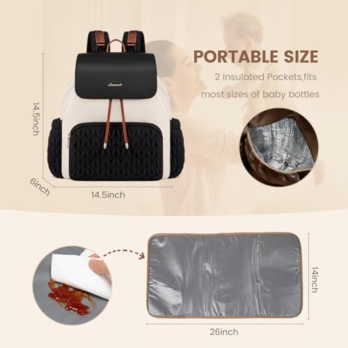 LOVEVOOK Diaper Bag Backpack, Small Baby Bag, Cute Baby Diaper Bag, Stylish Water-Resistant Travel Baby Bag for Mom, Baby Backpack with Changing Pad, Stroller Straps -Black Beige - color: Black Beige