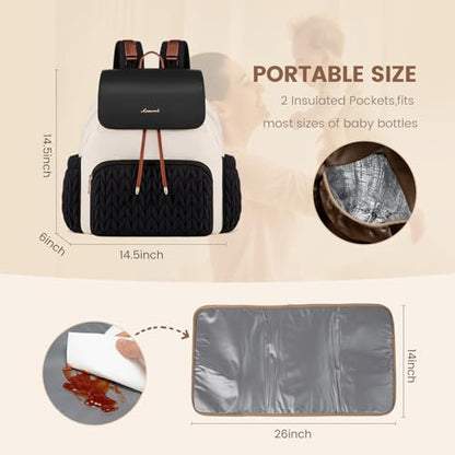 LOVEVOOK Diaper Bag Backpack, Small Baby Bag, Cute Baby Diaper Bag, Stylish Water-Resistant Travel Baby Bag for Mom, Baby Backpack with Changing Pad, Stroller Straps -Black Beige - color: Black Beige