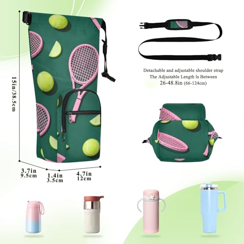 Green Tennis Ball Small Backpack with Water Bottle Holder Space-Saving Water Bottle Holder for Hiking 20/24/32/40oz for Daily Walking Hiking and Other Outdoor Activities Accesorios Para