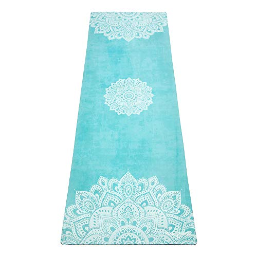 YOGA DESIGN LAB | Travel Yoga Mat | 2-in-1 Mat+Towel | Lightweight, Foldable, Eco Luxury | Ideal for Hot Yoga, Bikram, Pilates, Barre, Sweat | 1.5mm Thick | Includes Carrying Strap! - color: Mandala Turquoise
