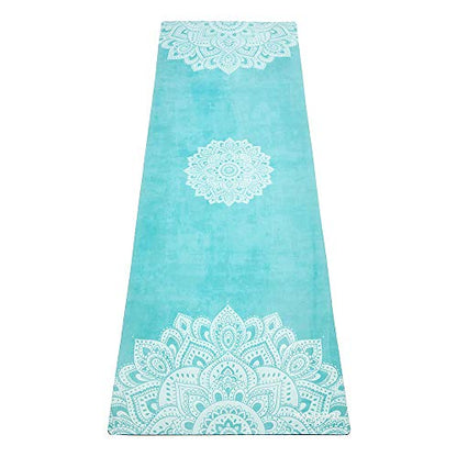 YOGA DESIGN LAB | Travel Yoga Mat | 2-in-1 Mat+Towel | Lightweight, Foldable, Eco Luxury | Ideal for Hot Yoga, Bikram, Pilates, Barre, Sweat | 1.5mm Thick | Includes Carrying Strap! - color: Mandala Turquoise