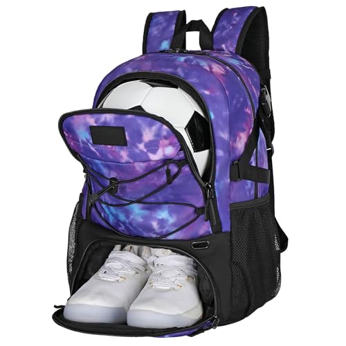 Goloni Soccer Backpack,Basketball Backpack with Ball Compartment & Shoe Compartment,Backpack for Basketball,Soccer - color: Purple Camouflage