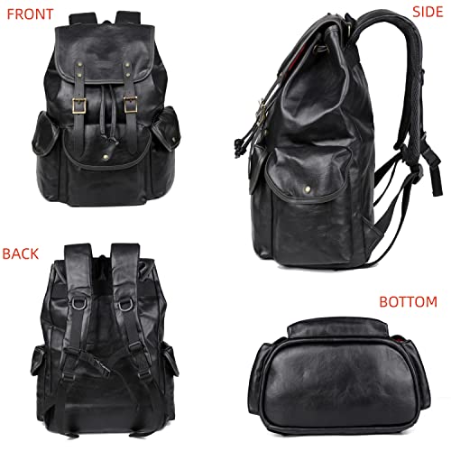 Vegan Leather 15.6 inch Laptop Backpack Hiking Camping Backpack Satchel Bookbag Travel Business Casual Backpack CN-01 (Black) - color: Black