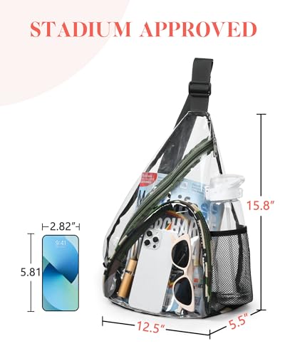 HULISEN Clear Sling Bag, Clear Bag Stadium Approved, Transparent Shoulder Crossbody Backpack Chest Casual Daypack - color: Camouflage