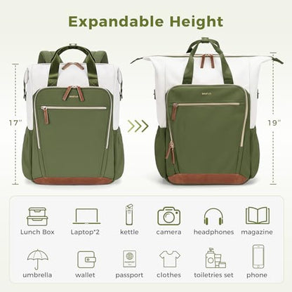 ECOHUB 17" Laptop bag for Women 25L Teacher's Laptop Backpack Work Backpack for Professional Nurse Travel Backpack,Green - color: Green