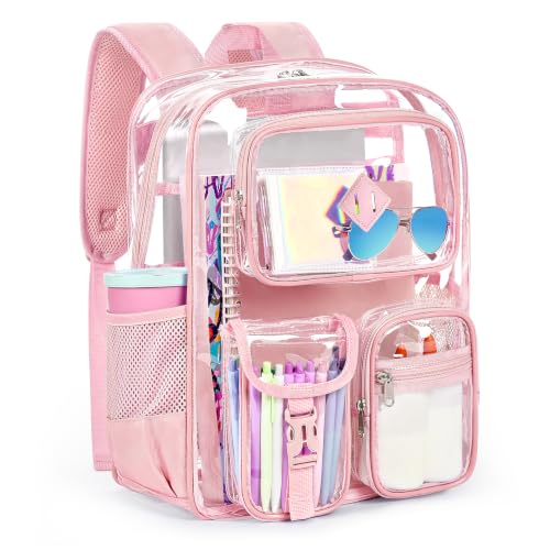 ZORFIN 18.5 Inch Clear Backpack, Large Transparent Bookbag with Reinforced Straps for School College Work - color: Peachpuff, size: X-Large