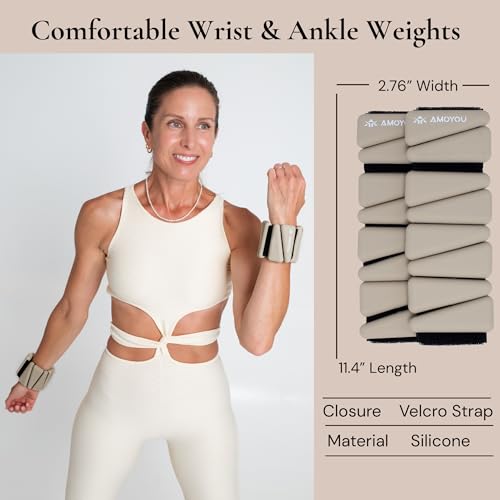 AMOYOU Wrist & Ankle Weights for Women – 2 lb Ankle Weights (Set of 2, 1 lb Each) | Arm Weights for Women | Leg Weights for Walking, Yoga, Cardio & Strength Training - color: Beige