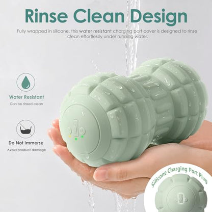 Silicone Vibrating Peanut Massage Ball Roller, Green | Water Resistant , Electric Double Lacrosse Massage Ball, 4 Intensities, For Muscle Tightness Deep Tissue, For Foot Back Hip - color: Green