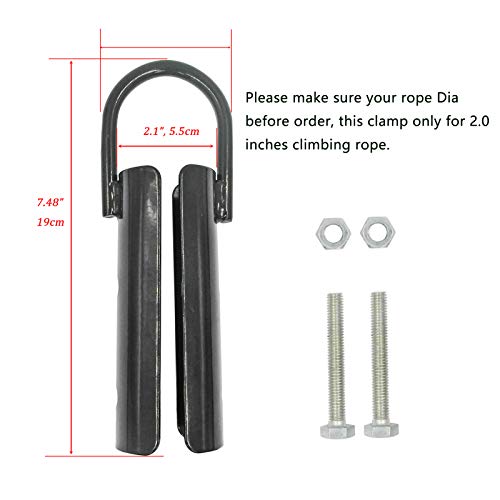 2Pcs Climbing Rope Clamp, 2.0” Rope Attachment Hook Accessories, Rope Clasp for Rope Climb, Climbing Training Garage Home Gym Workout Fitness Strength Training (2.0" 2PCS Black)