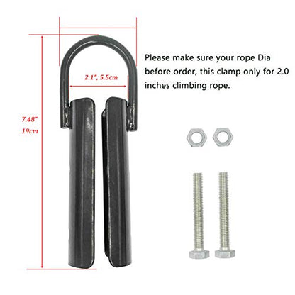 2Pcs Climbing Rope Clamp, 2.0” Rope Attachment Hook Accessories, Rope Clasp for Rope Climb, Climbing Training Garage Home Gym Workout Fitness Strength Training (2.0" 2PCS Black)
