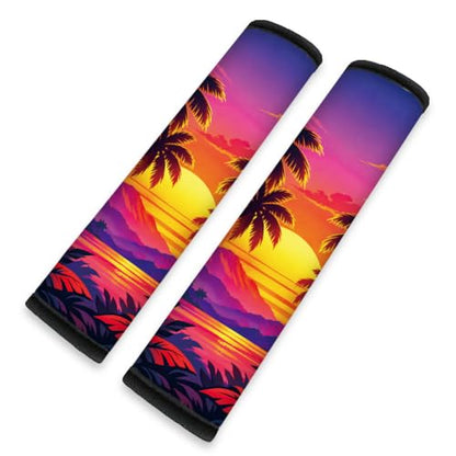 2Pcs Soft Auto Seat Belt Cover Pads, Tropical Sunset Car Seatbelt Shoulder Cushion for Comfortable Driving, Compatible with All Cars' Seatbelt and Backpack Straps 11x2.4inch - color: Sunset