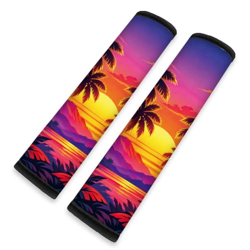 2Pcs Soft Auto Seat Belt Cover Pads, Tropical Sunset Car Seatbelt Shoulder Cushion for Comfortable Driving, Compatible with All Cars' Seatbelt and Backpack Straps 11x2.4inch - color: Sunset