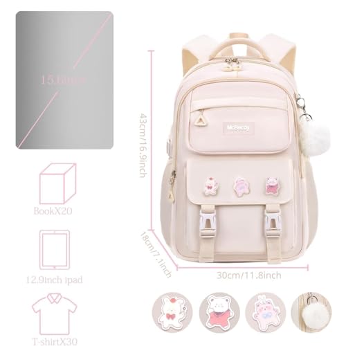 School Backpacks for Girls, Middle Schoolbag Elementary Student Bookbag, Large Casual School Daypacks for Teens Girls (White) - color: White