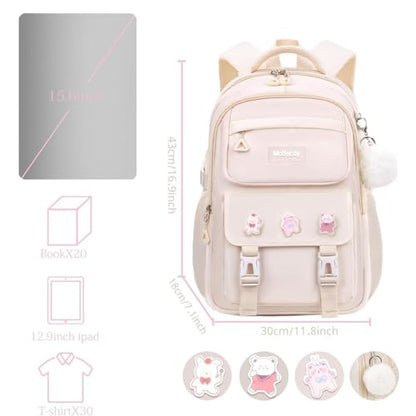 School Backpacks for Girls, Middle Schoolbag Elementary Student Bookbag, Large Casual School Daypacks for Teens Girls (White) - color: White