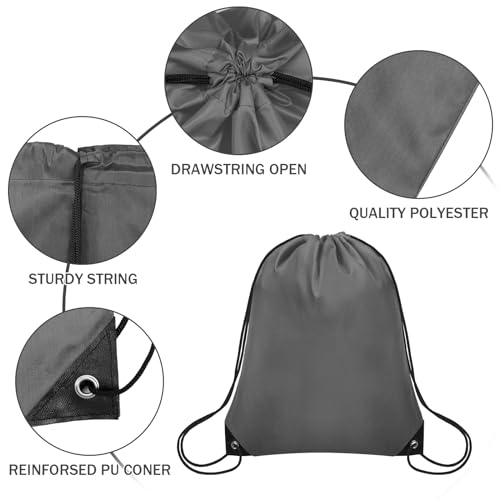 Grneric 50Pcs Drawstring Backpack Bulk Cinch Bag, Drawstring Bags Polyester for Gym Sports Beach Party Trip (Grey) - color: Grey