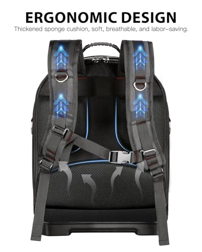 Heavy Duty Tool Backpack, 18-Inch Hard Shell Electrician Tool Bag, Full-Open Work Bag with Molded Base, Removable Tool Organizer, Laptop Compartment, HVAC Construction Backpack for Men, Brown - color: Redbrown