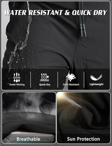 Men's Elastic Waist Hiking Pants Water Resistant Quick-Dry Lightweight Outdoor Sweatpants with Zipper Pockets - color: Black, size: XX-Large