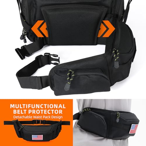 Ghosthorn Fishing Tackle Backpack with 4 3600 Tackle Boxes Rod Holder Outdoor 43L Large Bag with Detachable Wasit Bag Storage Fishing Gear and Equipment Waterproof - color: With 3600*4 Black (43l)