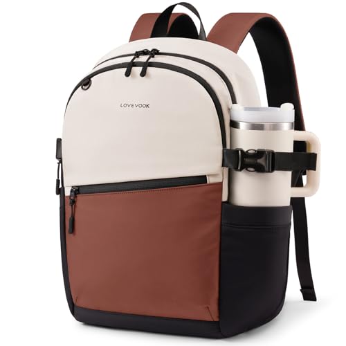 LOVEVOOK Everyday Backpack for Women, Chic Versatile Backpack with Water Bottle Pocket, Lightweight Waterproof Casual Daypack for City Work Commute, College, Travel & Gifts, Black-White-Brown - color: Black-white-brown, size: Medium-15.6inch