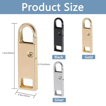 Deoward Zipper Pull Replacement Metal Zipper Handle Mend Fixer Tab Repair for Luggage, Backpacks, Suitcases, Jackets, Purses, Handbags (6 PCS) - style: Black+Silver+Gold Zipper Pulls Cord