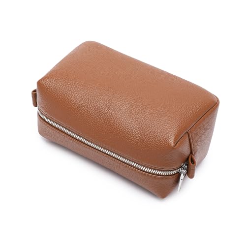 PU leather Organizer Bag Lightweight Cosmetic Bag with Ring Clasp Perfect Travel Makeup Bag for Women (Saddle Brown/PU) - color: Saddle Brown/PU