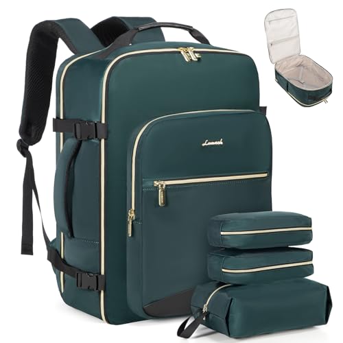 LOVEVOOK 40L Travel Backpack Flight Approved Carry on Backpack,3 Packing Cubes,Waterproof Personal Item Travel Bag,TSA Carry on Luggage Suitcase Travel Essentials,Gifts for Women & Men,fits 17" Laptop - color: Dark Green-black-2, size: Large-40L-4Pcs