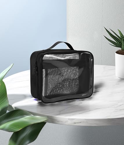 TSA Approved Toiletry Bag, Clear Makeup Bags with Multi Layer Mesh Pockets, Portable Large Capacity PVC Cosmetic Bags with Zipper for Travel Essentials - size: L