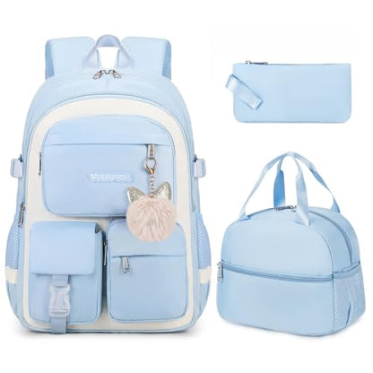 3PCS School Backpack For Student Women College Middle High Teen Girls Bookbag Waterproof Laptop Bag Grey - color: Grey