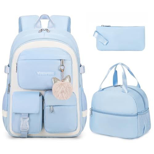 3PCS School Backpack For Student Women College Middle High Teen Girls Bookbag Waterproof Laptop Bag Grey - color: Grey