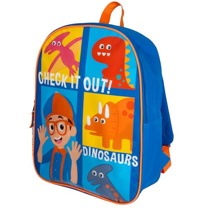 AI ACCESSORY INNOVATIONS Blippi Backpack for Boys & Girls, Kids 15" School Bag Featuring Blippi & His Dinosaur Friends, Blue - color: Blippi