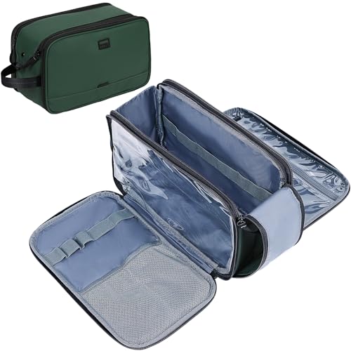 ZEEMO Travel Toiletry Bag for Men, Large Water-Resistant Double-Sided Full-Open Dopp Kit, Versatile Organizer for Shower and Hygiene Accessories, Bathroom Essentials, Cosmetics, Green - color: Green, size: Large