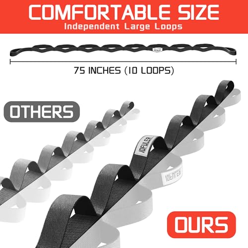 Stretching Strap for Physical Therapy and Home Rehab, 10 Loops Non-Elastic Yoga Strap for Hamstring, Calf and Back Stretching, Mobility, Exercise, Pilates, Flexibility - color: Black