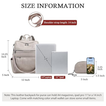 AGLOD Leather Backpack Purse for Women Designer Ladies Shoulder Bag Fashion Faux Work Travel Handbags - color: Kcus22001-grey