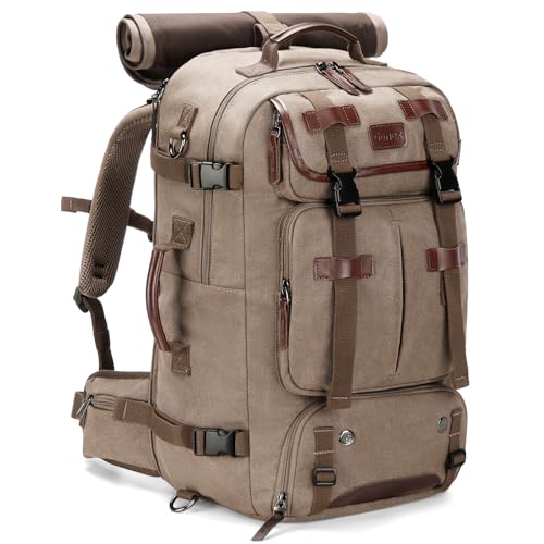 Gonex 40L Convertible Canvas Travel Backpack for Men, Airline Approved 3-in-1 Vintage Laptop Bag with Shoe Compartment, Lightweight Carry-On Rucksack for Weekender Work Briefcase (Coffee Brown) - color: Coffee Brown